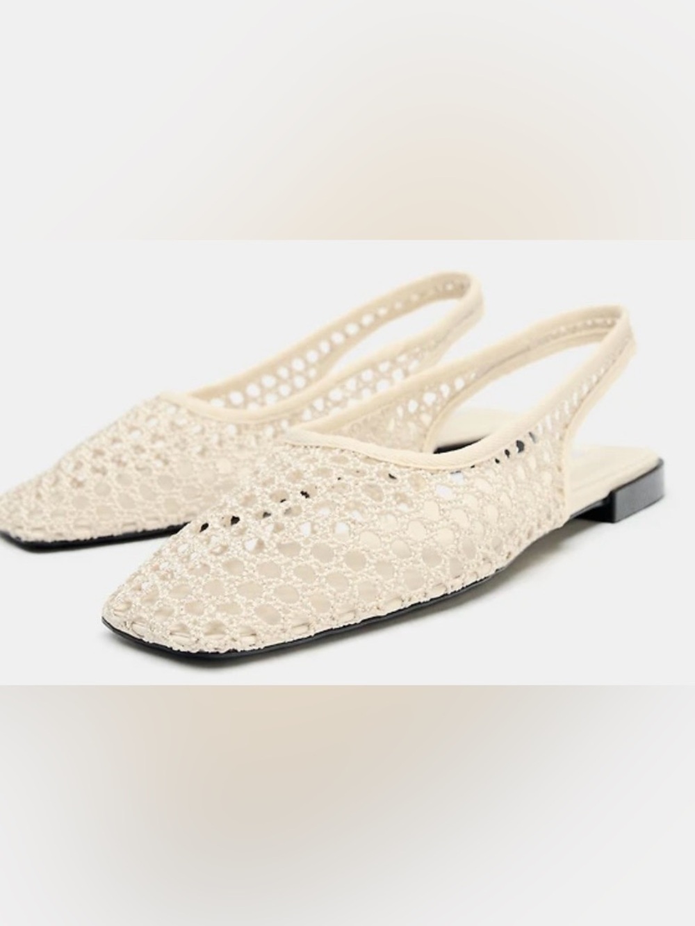 Zara Cream Crochet Slingback Pointed Flats